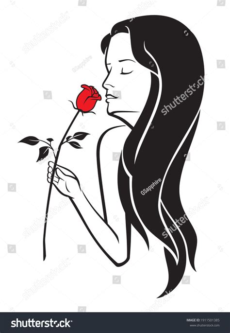Woman Smelling Rose Valentine Illustration Stock Vector Royalty Free