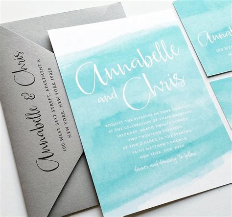 These beach wedding invitations feature designs reminiscent of the sea, using colors which feel fresh and clean. NEW Annabelle Aqua Watercolor Beach Wedding Invitation ...