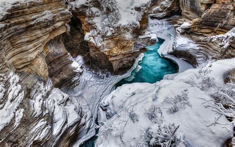 Download Wallpapers Cliff Canyon Stream River Snow Canada Jasper