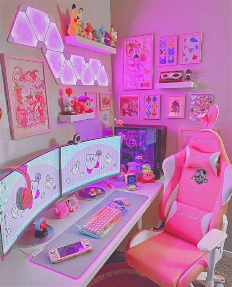 Pink Gaming Setup Inspo Dont Steal My Pins Game Room Design
