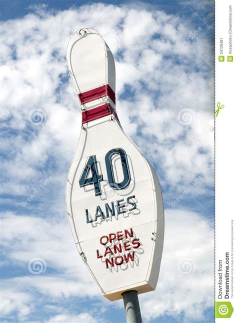 Vintage Bowling Pin Neon Sign Advertising 40 Lanes Stock Image Image