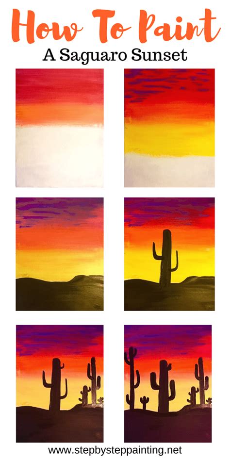 How To Paint A Cactus Silhouette Sunset Step By Step Acrylic Painting