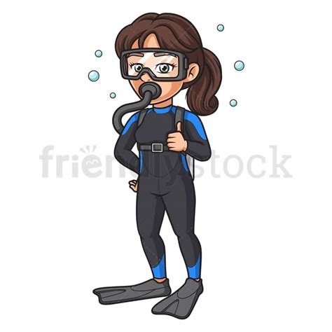 Woman Scuba Diver Cartoon Clipart Vector Friendlystock