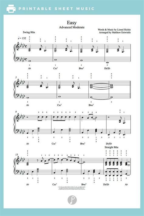 Easy By Commodores Piano Sheet Music Advanced Level Sheet Music Piano Sheet Music Digital