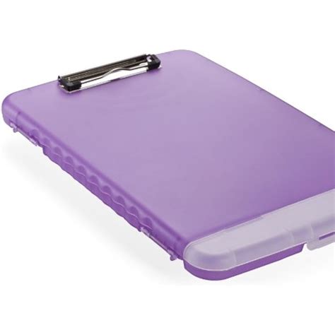 Officemate Slim Clipboard Storage Box Translucent Purple 83305 With