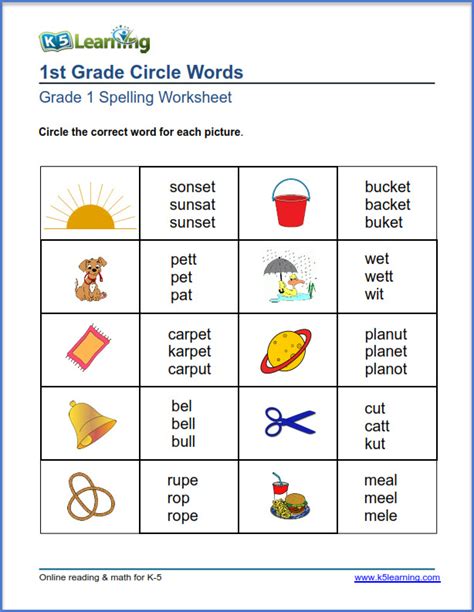 K5 Learning Kindergarten Worksheets