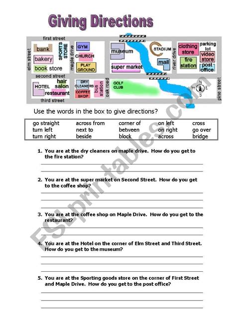 Giving Directions Esl Worksheet By Tugbad