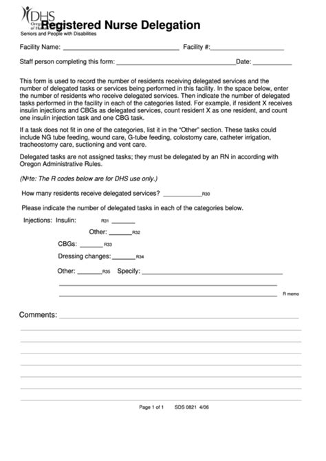 Registered Nurse Delegation Recording Form Oregon Department Of Human