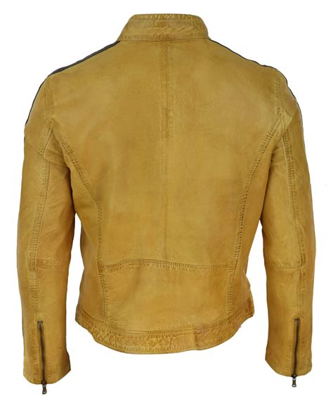 Real Leather Short Racing Mens Yellow Jacket Buy Online Happy Gentleman