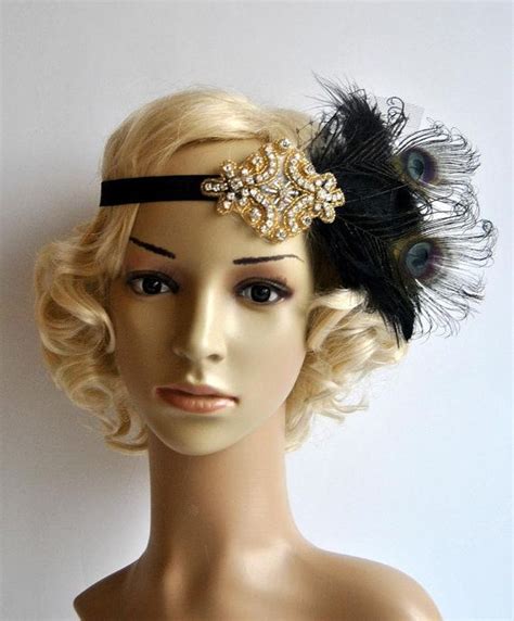 Black Gold Flapper Feather Headband Great By BlueSkyHorizons Great