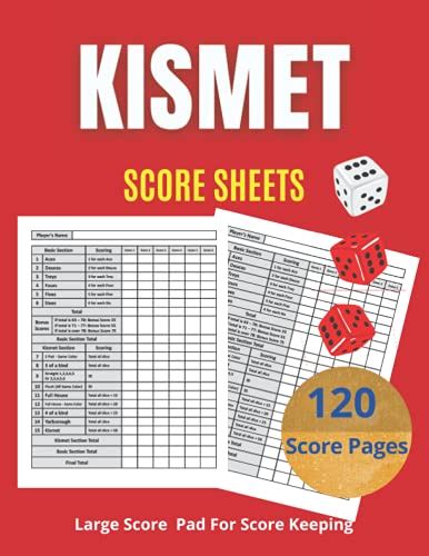 Kismet Score Sheets 120 Large Score Pads Kismet Dice Game Score