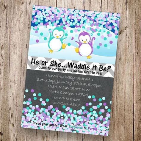 he or she waddle it be penguin gender reveal invitation etsy gender reveal invitations