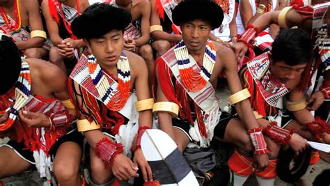 India December 2012 Tribesmen From The Ao Tribe Dancing At Tribal Hornbill Festival Nagaland