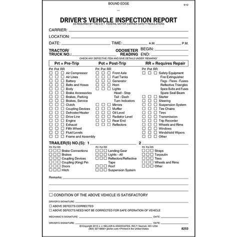 Detailed Driver S Vehicle Inspection Report Pre Post Trip Pk Book Format Ply