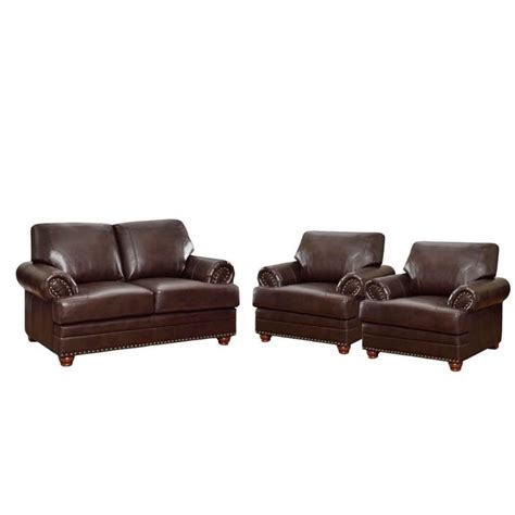3 Piece Faux Leather Sofa Set With Loveseat And Set Of 2 Chair In Brown