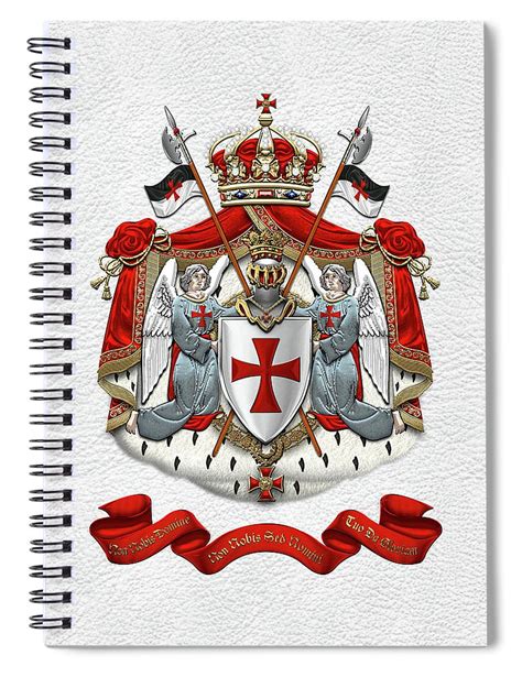 knights templar coat of arms over white leather spiral notebook for sale by serge averbukh