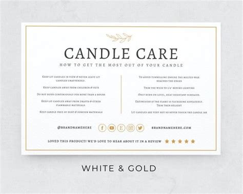 Elegant Candle Care Card Template Editable Candle Etsy Etsy