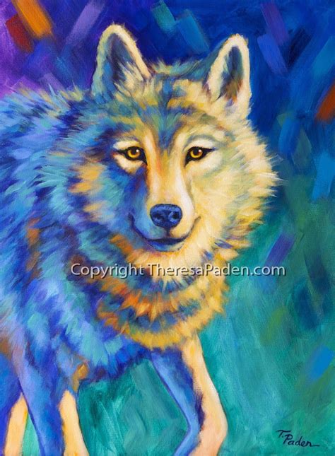 Paintings By Theresa Paden Colorful Wolf Art Original Painting By