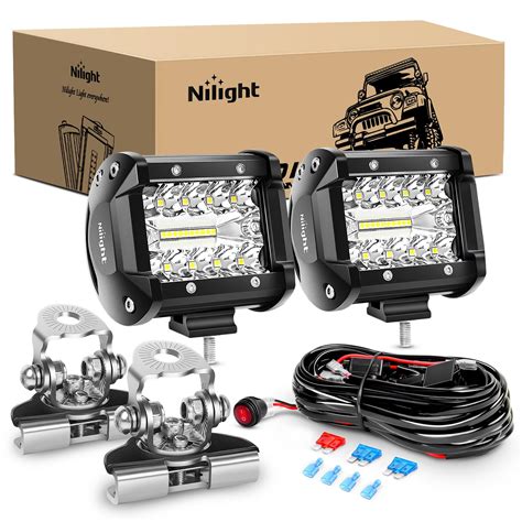 Buy Nilight 2pc 4inch Triple Row Lights 60w Flood Spot Combo 6000lm Bar