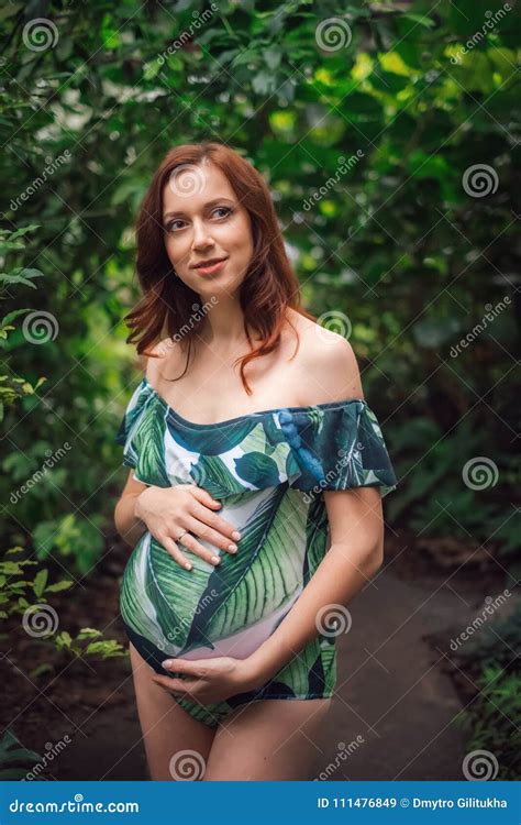 Beautiful Young Caucasian Pregnant Woman In Swimsuit Stock Image