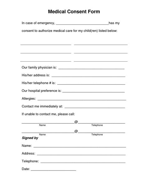 printable medical consent form  medical consent