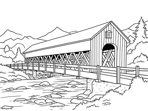 Lovely Covered Bridge Coloring Coloring Page