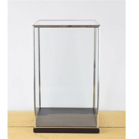 Hand Made Glass And Silver Metal Frame Display Showcase Box With Black Wooden Base 42 Cm