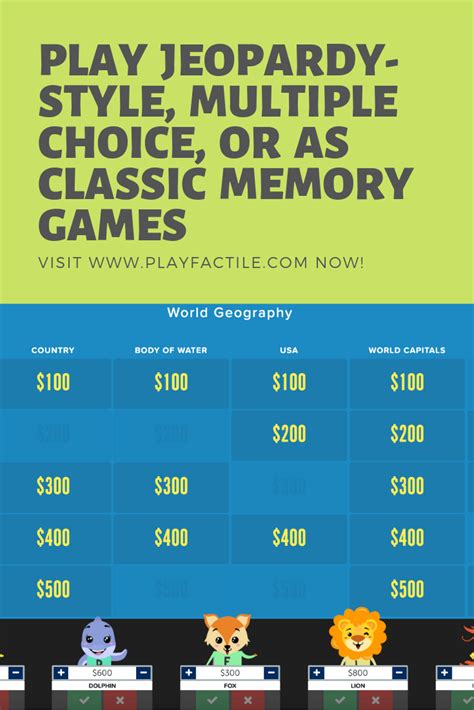 To start creating a jeopardy game, head over to its homepage and click on create a jeopardy game. Jeopardy style games, multiple choice, or memory ...