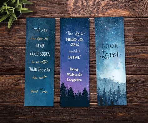 Printable Bookmarks Watercolor Bookmarks Set Of Three Etsy Watercolor