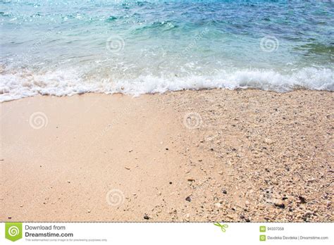 Seaside View With Sand Beach And Sea Wave Turquoise Blue