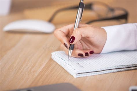 Woman Writing In Notepad Side Stock Photo Image Of Note Author 79373556