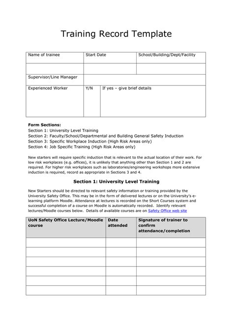 Safety Training Record Template Printable Templates