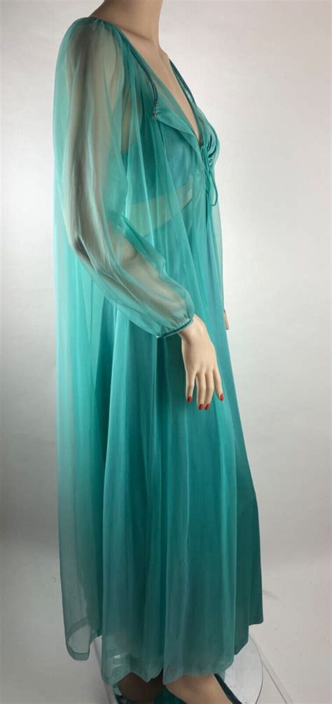 Vintage Komar Nylon Antron Sheer Nightgown Robe Peign Gem