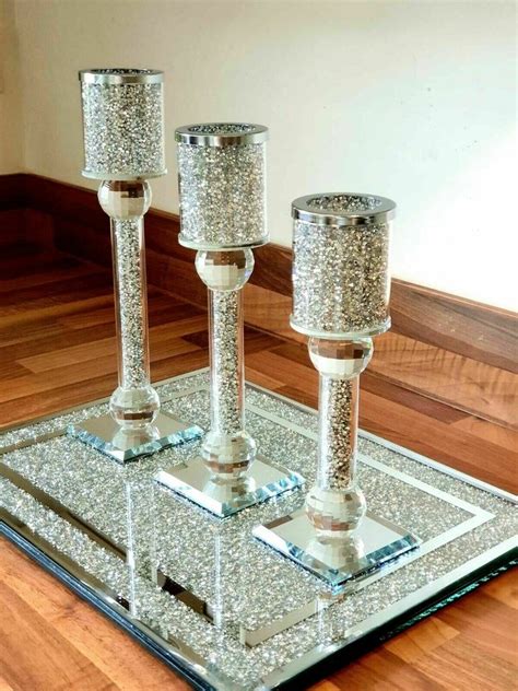 Set Of 3 Tier Silver Crushed Diamond Crystal Filled Candle Etsy