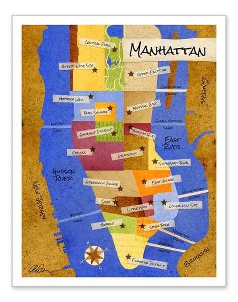 Nyc Manhattan Map 11x14 Print Etsy