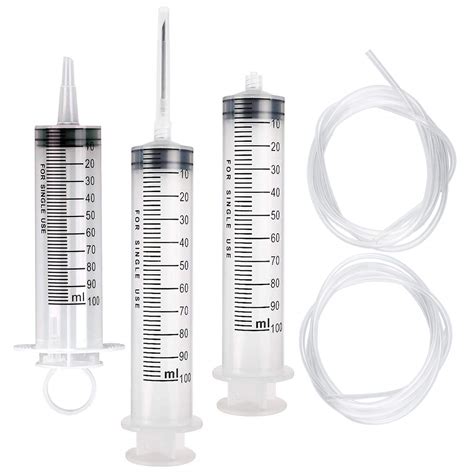 FEIGO 3Pcs 100ml Syringe with Tube, Plastic Syringes and Needle, Dispensing Needle with Tubing ...