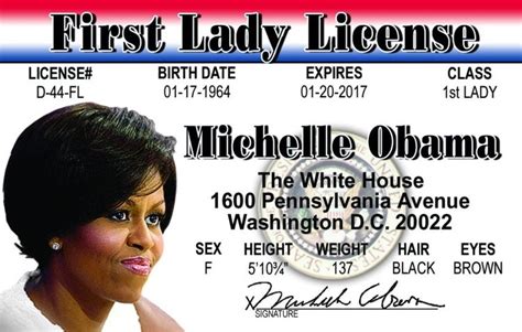 The official website of the 145th airlift wing of the north carolina air national guard. Michelle Obama Novelty ID / Driver's License