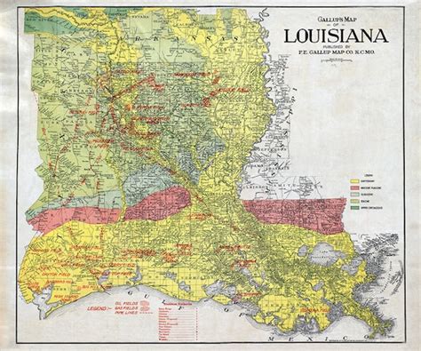 1919 Map Of Louisiana Oil And Gas Fields Pipelines Etsy