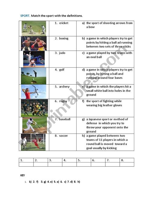 Sport 1 Matching Exercise Esl Worksheet By Korova Daisy