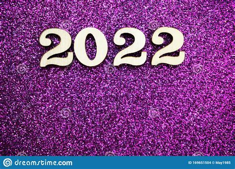Happy New Year 2022 With Space Copy On Purple Glitter Background Stock