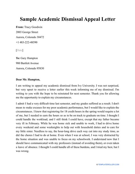 Successful Academic Appeal Letter Sample
