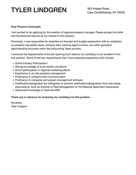 Regional Property Manager Cover Letter Velvet Jobs