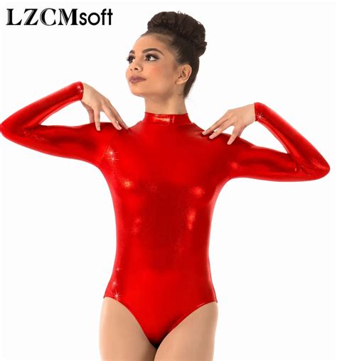 Lzcmsoft Womens Long Sleeve Leotards Turtleneck Gymnastics Dance Leotard One Piece Stage