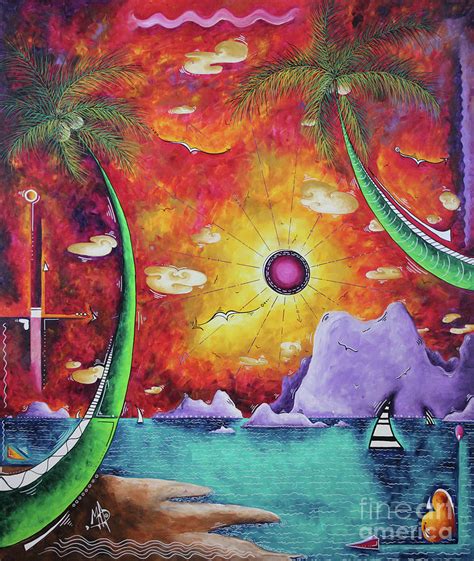 A Stunning Tropical Surrealist Sunset Ocean Painting A World Awaits By