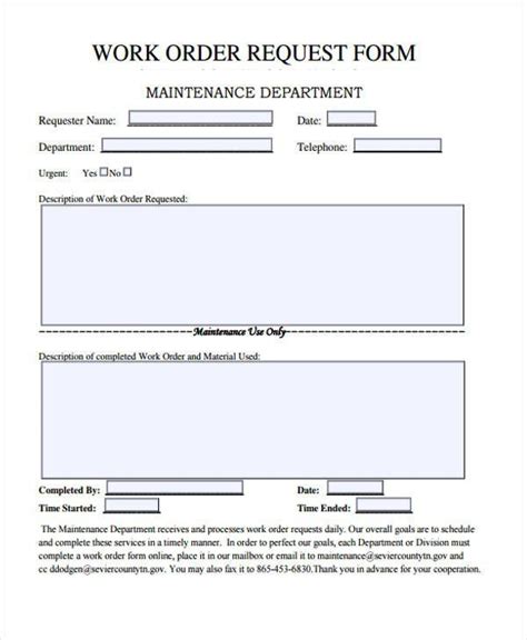 Excel Maintenance Request Form Template Maintenance Request Form
