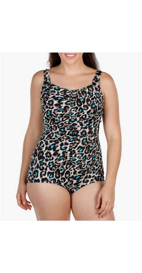 women s plus leopard print 1 pc swim suit tan burkes outlet