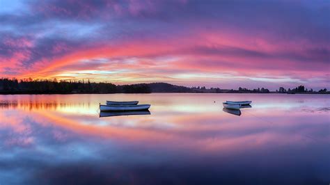 Lake Boats Sunset 2018 Nature Scenery 1920x1080 Download