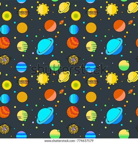 Space Planets Seamless Pattern Vector Background Stock Vector Royalty