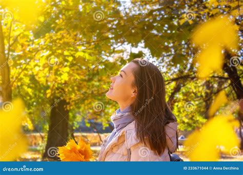 Beautiful Woman In Autumn Park Autumn Colors Stock Photo Image Of