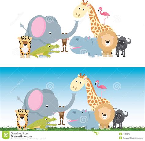 Cute Cartoon Jungle Safari Animal Set Royalty Free Stock